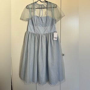 Unique Vintage Blue A-Line Flutter Sleeve Dress